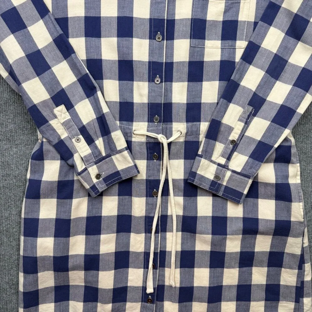 GH Bass Gingham Plaid Shirt Dress Blue White Womens L Preppy Nautical‎ Normcore